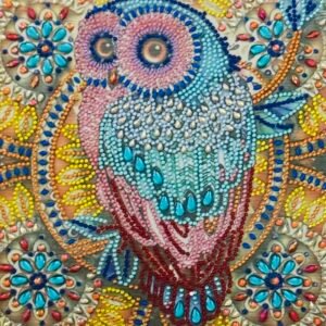 Decorative Owl with Flowers Diamond Art