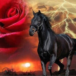 DIY Round Diamond Full Diamond Black Stallion & Red Rose Diamond