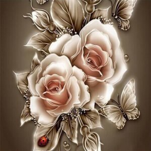 5D Diamond Painting - Rosen  Beige Rose & Butterfly