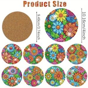 16 Pcs Diamond Art Painting Coaster Kit Flowers DIY Crafts Kit With Holder And Wooden Pad Non Slip Coaster Art Supplies For Adults And Beginner Ideal Mother's Day Easter Gift