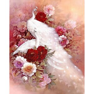 White Peacock & Flowers Theme Diamond Painting