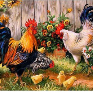 DIY Chickens Garden Diamond Mosaic Painting Scenic Diamond Embroidery Painting Round Drill Diamond Cross