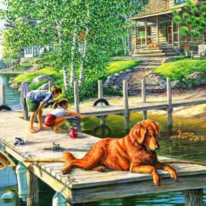 Painting Round  or Square Diamond Fishing and Resting at Lake House