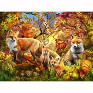 Diamond Paintings, Round Diamonds,  Fox Family