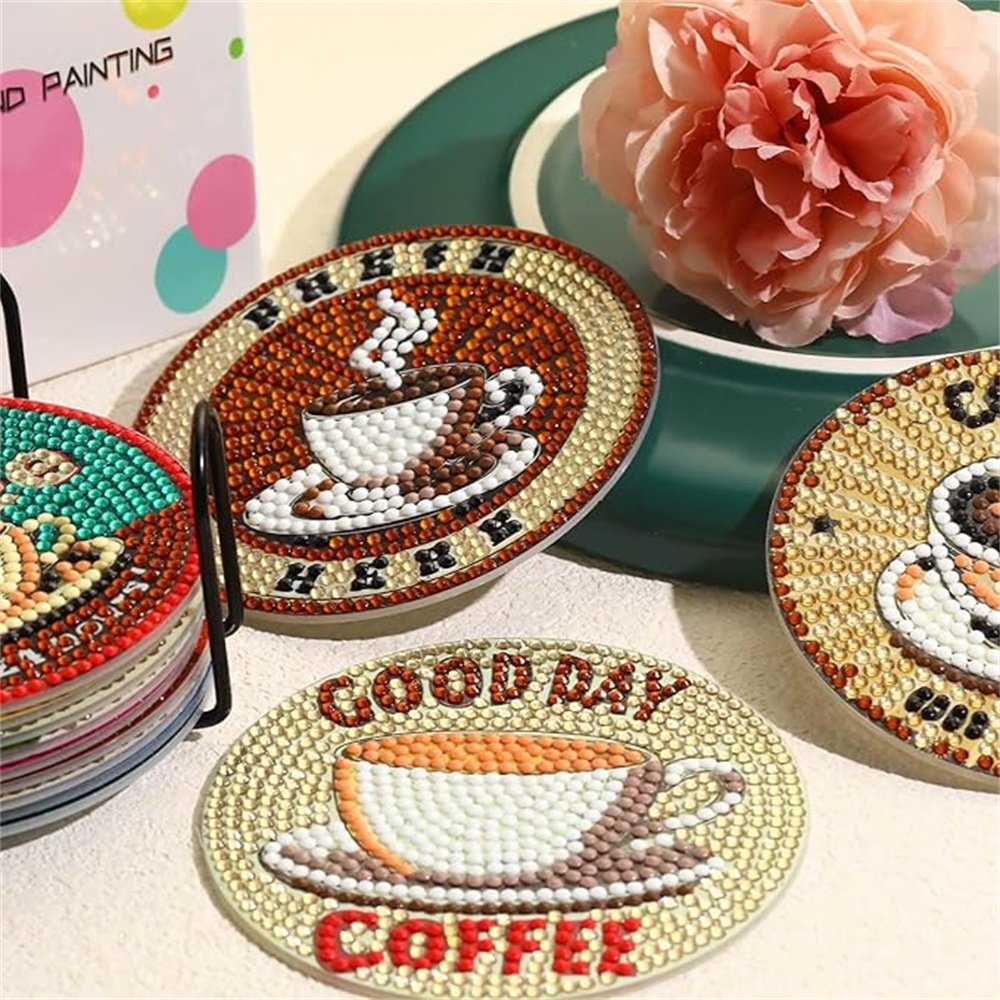 Diamond Art Drawing Coaster With Bracket, DIY Coffee Pattern Diamond Art Coaster, Suitable For Adults And Beginners Diamond Drawing Kit, Diamond Kit Craft Supplies, Exquisite Gifts For Friends - Image 3