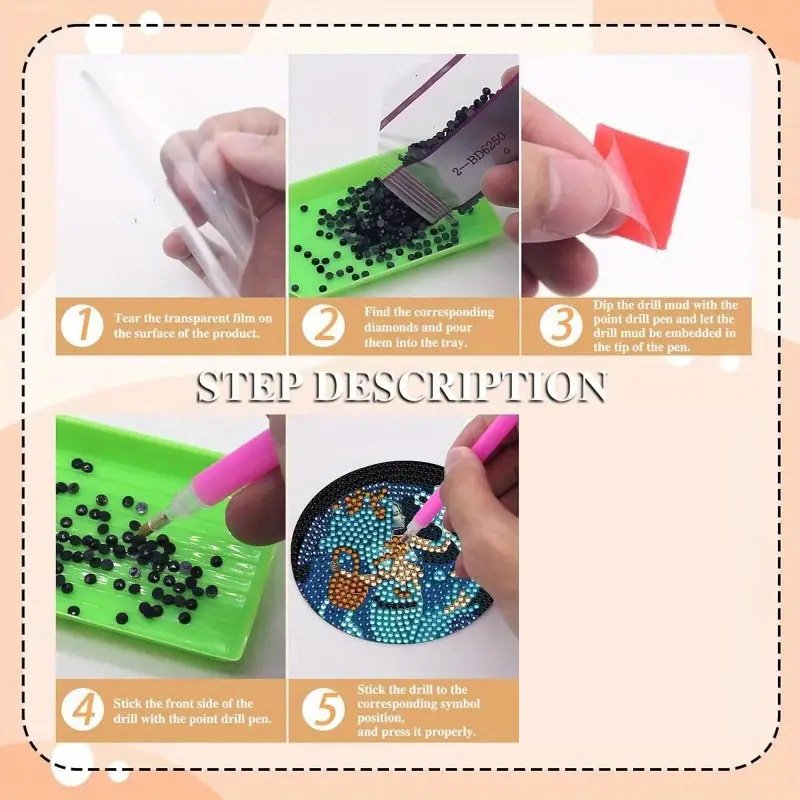 Diamond Art Drawing Coaster With Bracket, DIY Coffee Pattern Diamond Art Coaster, Suitable For Adults And Beginners Diamond Drawing Kit, Diamond Kit Craft Supplies, Exquisite Gifts For Friends - Image 2